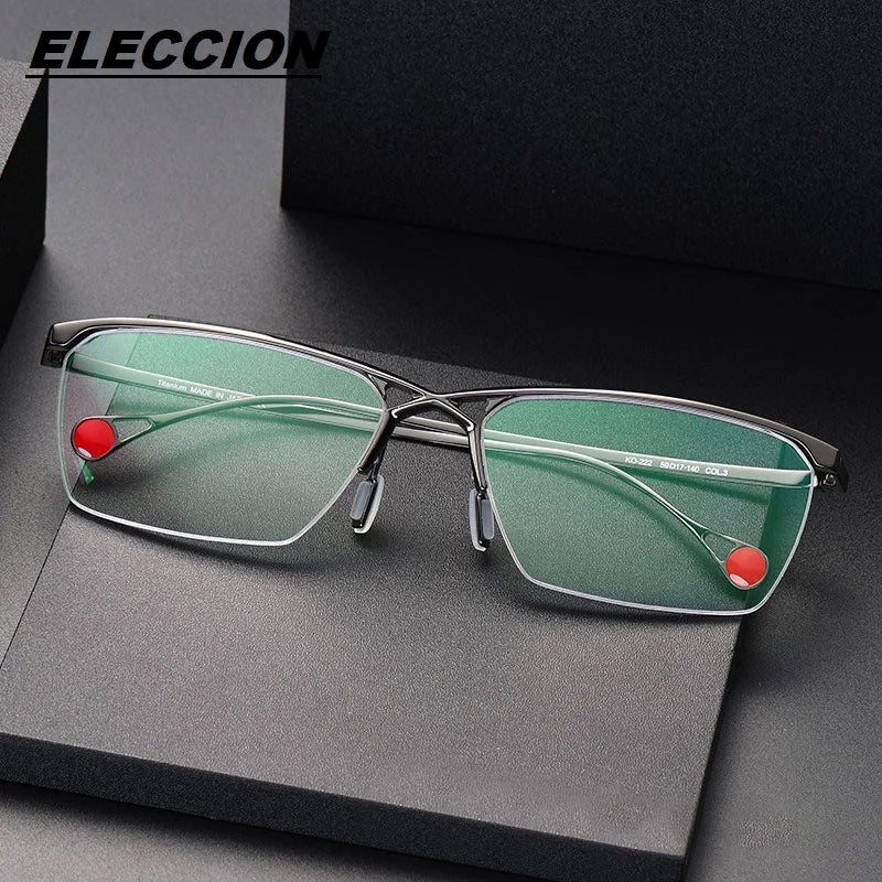 Eleccion Unisex Semi Rim Square Brow Line Titanium Eyeglasses 40222