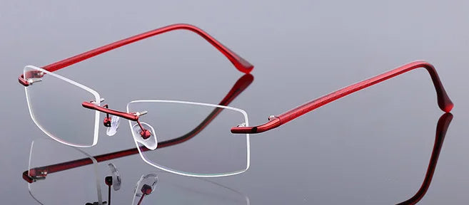 Brightzone Unisex Rimless Square Titanium Alloy Eyeglasses 71866 Rimless Brightzone Red