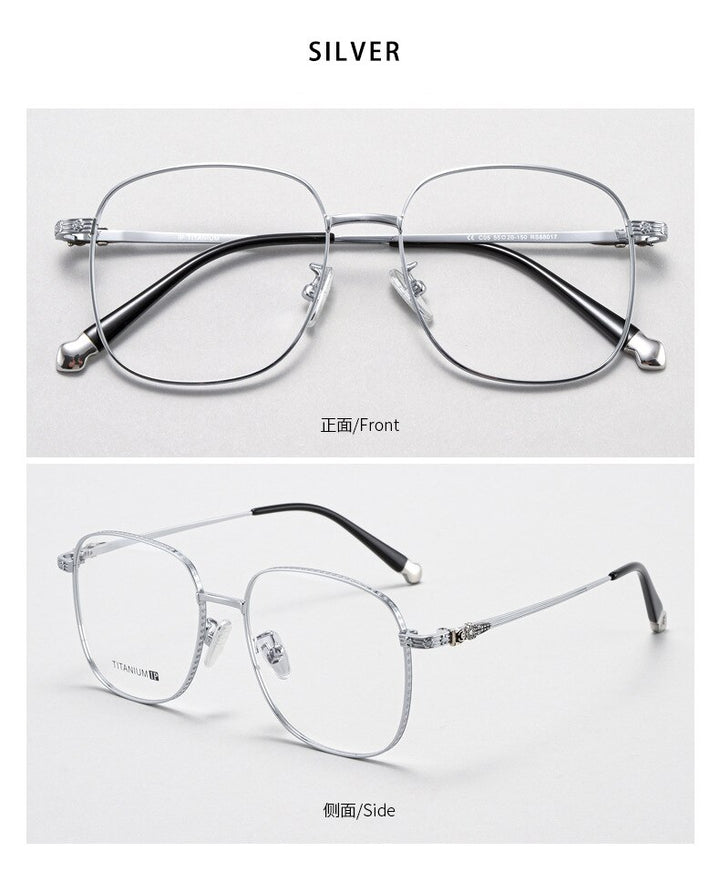 KatKani Unisex Full Rim Polygon Double Bridge Titanium Eyeglasses 8017 Full Rim KatKani Eyeglasses Silver  