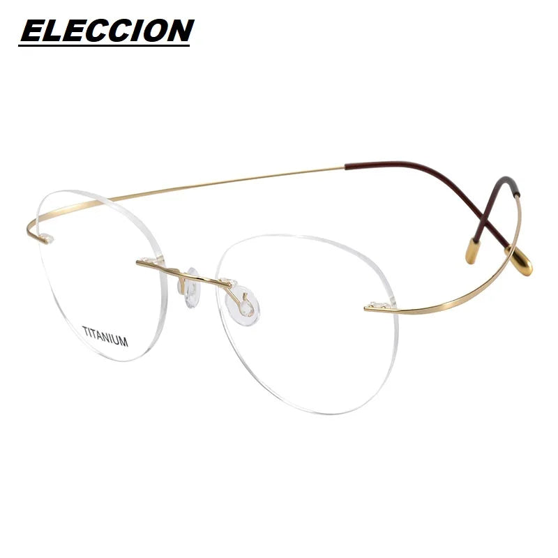 Eleccion Women's Rimless Flat Top Round Titanium Eyeglasses 16017