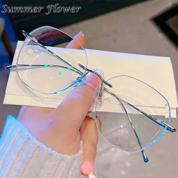 Summer Flower Women's Rimless Round Oval Titanium Eyeglasses 88925 Rimless Summer Flower Silver Glitter Ege