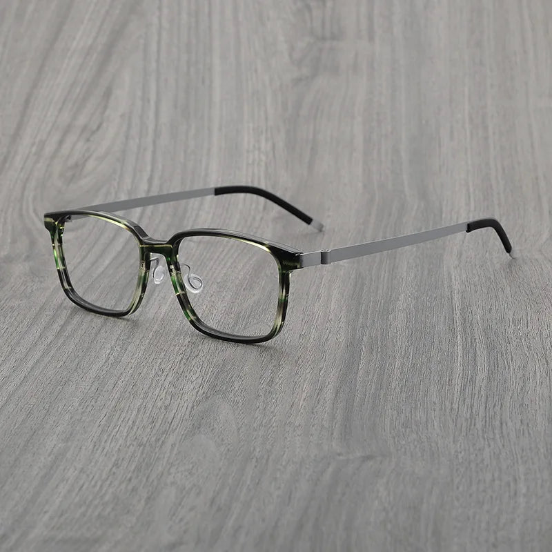 Black Mask Women's Full Rim Square Screwless Titanium Acetate Eyeglasses 6007 Full Rim Black Mask Green Stripes  