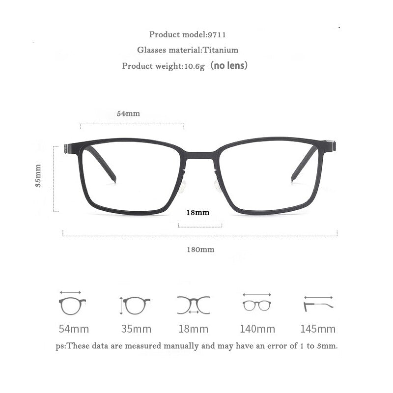 KatKani Unisex Full Rim Square Titanium Eyeglasses 9711 Full Rim KatKani Eyeglasses   