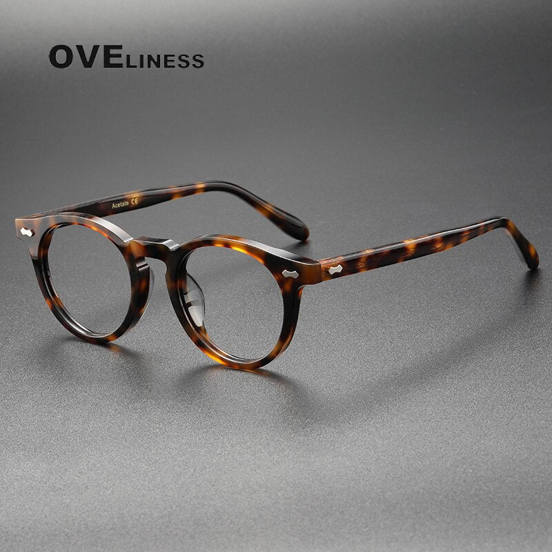Oveliness Unisex Full Rim Round Acetate Titanium Eyeglasses 505 Full Rim Oveliness tortoise  