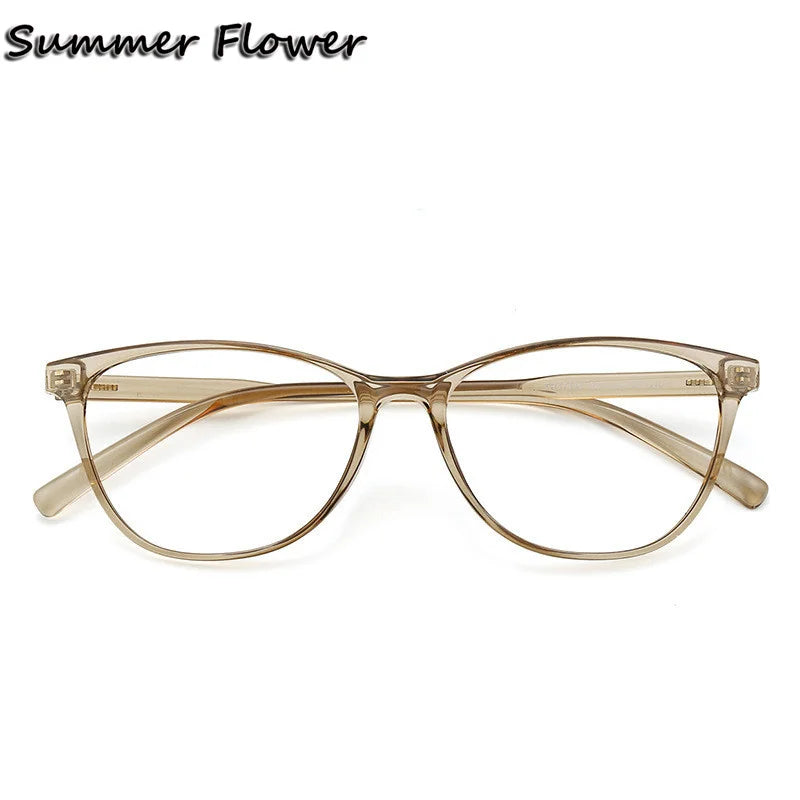 Summer Flower Women's Full Rim Cat Eye Tr 90 Titanium Eyeglasses 17193 Full Rim Summer Flower Light Brown