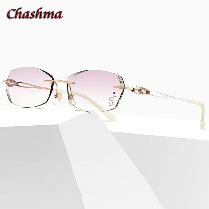 Chashma Ochki Women's Rimless Square Titanium Eyeglasses 5062 Rimless Chashma Ochki Gold-Transparent  