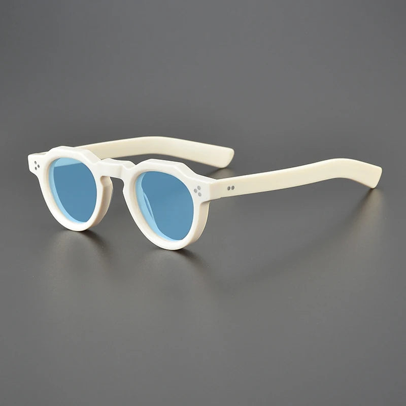 Gatenac Unisex Full Rim Flat Top Round Acetate Polarized Sunglasses M002 Sunglasses Gatenac Milky Blue  