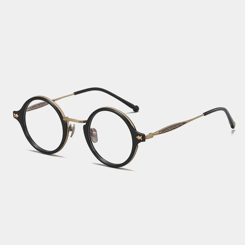 Black Mask Unisex Full Rim Round Titanium Eyeglasses 945927 Full Rim Black Mask Black-Gold