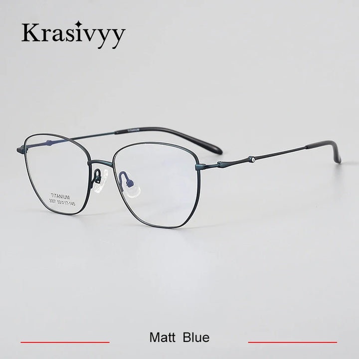 Krasivyy Women's Full Rim Square Cat Eye Titanium Eyeglasses 443007 Full Rim Krasivyy Matt Blue  