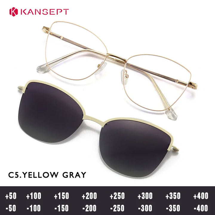Kansept Women's Full Rim  Cat Eye Alloy Reading Glasses Clip On Sunglasses 70159