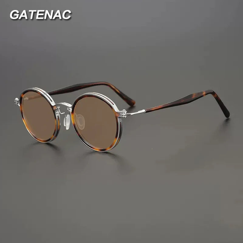 Gatenac Unisex Full Rim Round Polarized Acetate Titanium Sunglasses Mo10 Sunglasses Gatenac   