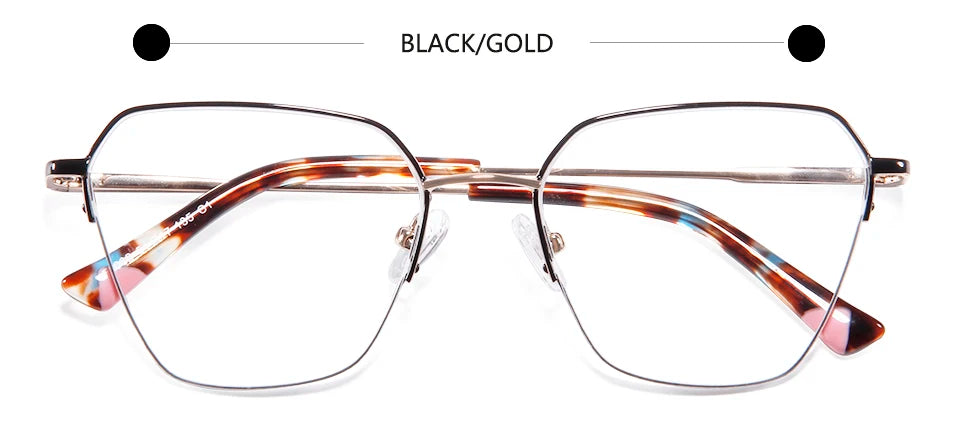 Esnbie Women's Semi Rim Square Alloy Acetate Eyeglasses 80321 Semi Rim Esnbie black gold  