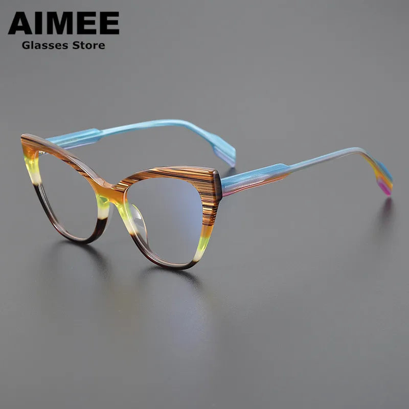 Aimee Unisex Full Rim Square Cat Eye Thick Acetate Eyeglasses 2629 Full Rim Aimee Mulit-Color  