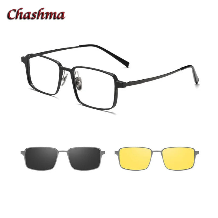 Chashma Ochki Men's Full Rim Square Tr 90 Titanium Eyeglasses Clip On Sunglasses 39909