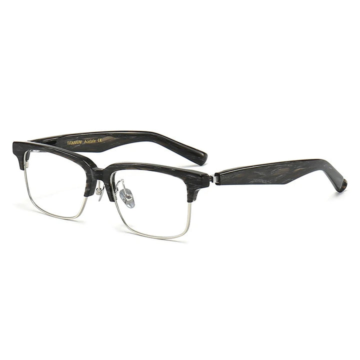 Black Mask Unisex Full Rim Square Titanium Acetate Eyeglasses M93 Full Rim Black Mask Gray Stripes  