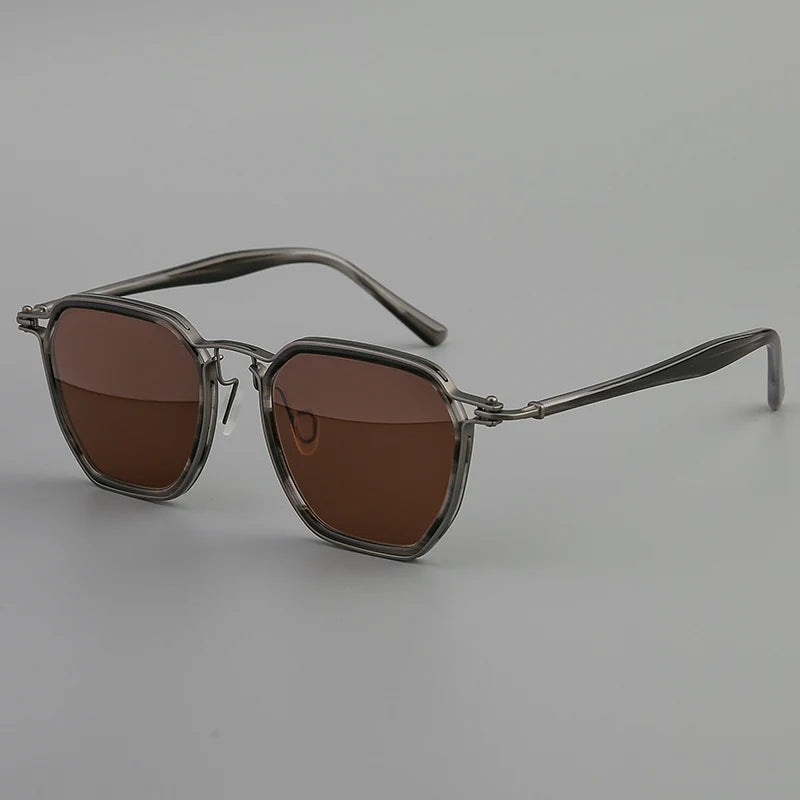 Black Mask Men's Full Rim Big Polygon Titanium Acetate Sunglasses 58672