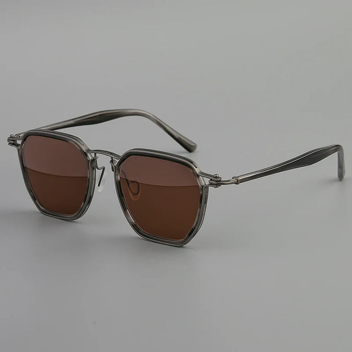 Black Mask Men's Full Rim Big Polygon Titanium Acetate Sunglasses 58672
