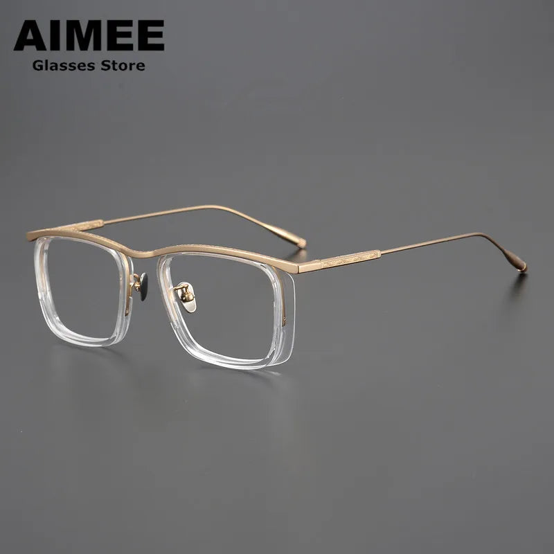 Aimee Unisex Full Rim Square Brow Line Titanium Acetate Eyeglasses 2018 Full Rim Aimee Golden-Transparent  