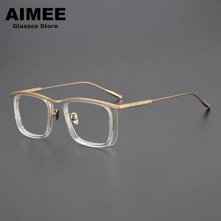 Aimee Unisex Full Rim Square Brow Line Titanium Acetate Eyeglasses 2018 Full Rim Aimee Golden-Transparent  