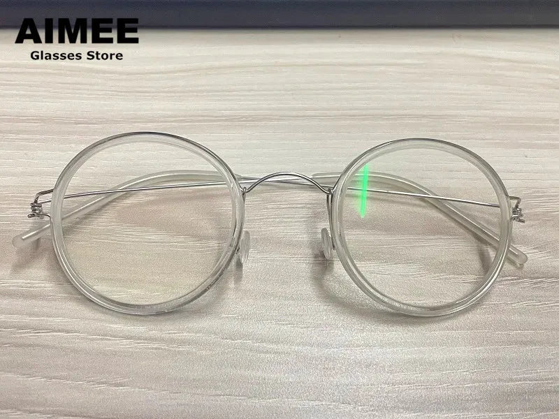 Aimee Unisex Full Rim Round Screwless Titanium Acetate Eyeglasses 13822 Full Rim Aimee Transparent  