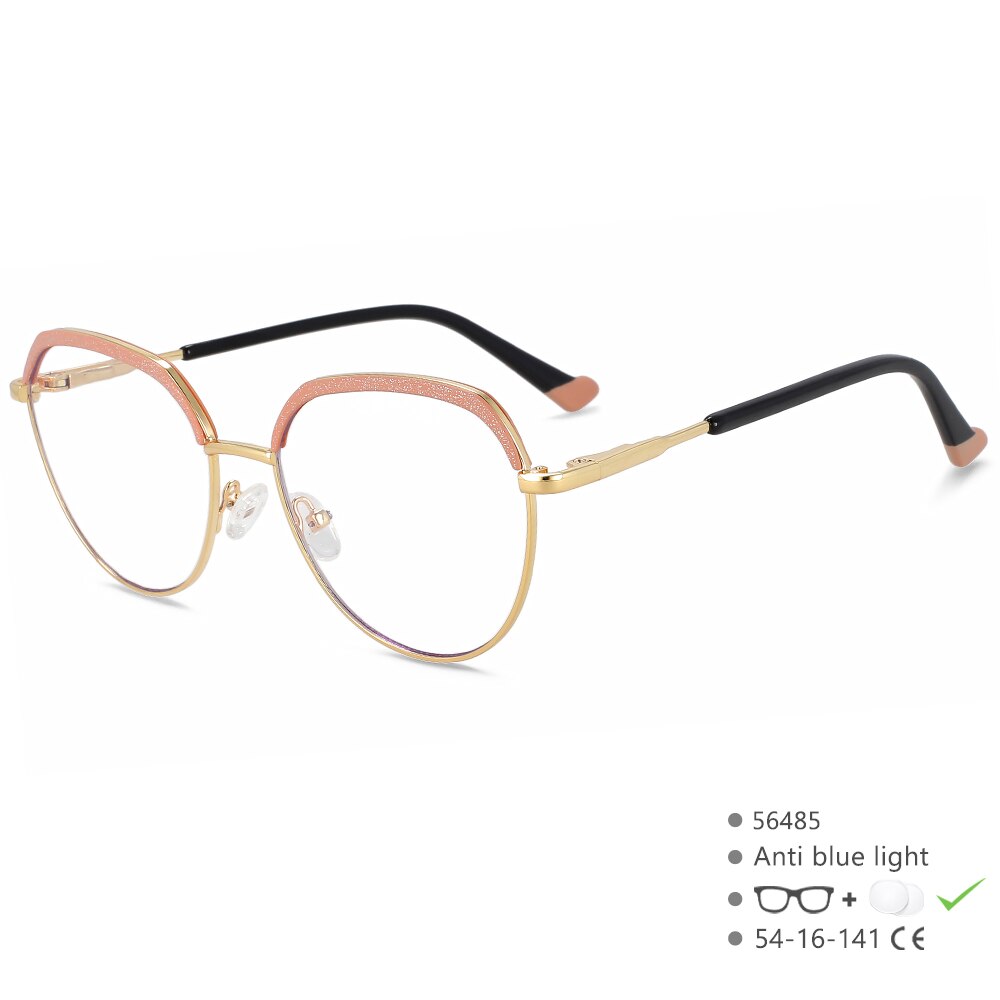 CCspace Women's Full Rim Round Brow Line Alloy Eyeglasses 56485 Full Rim CCspace C2GoldOrange  