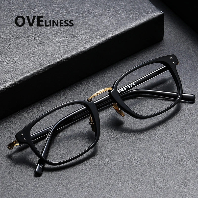 Oveliness Women's Full Rim Square Acetate Titanium Eyeglasses 81820