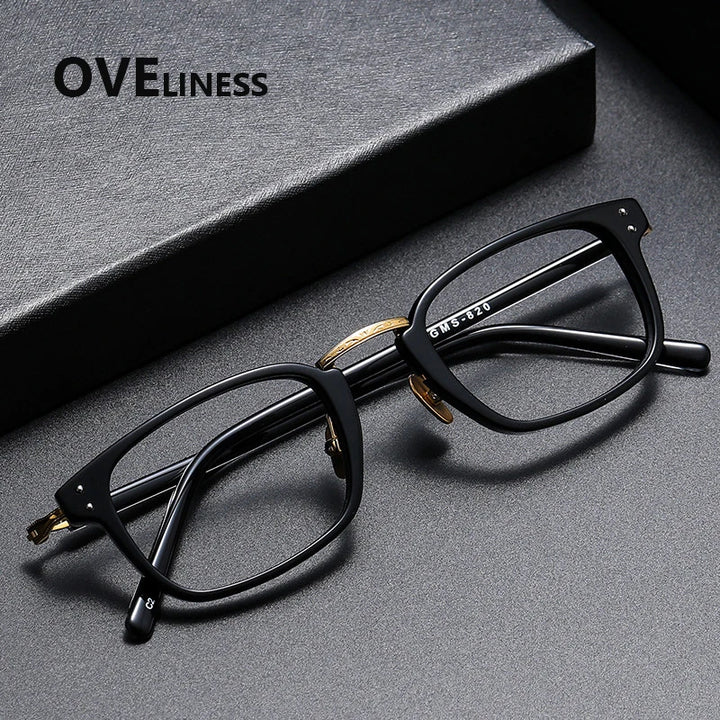 Oveliness Women's Full Rim Square Acetate Titanium Eyeglasses 81820