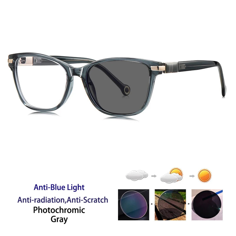 Kocolior Women's Full Rim Square Cat Eye Acetate Photochromic Reading Glasses 512221