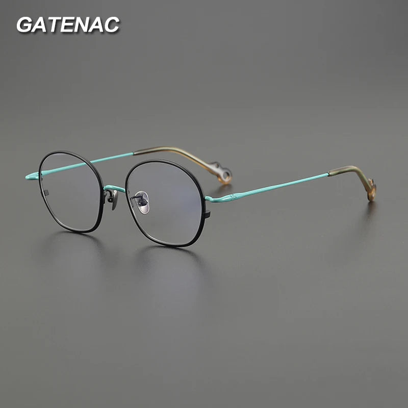 Gatenac Unisex Full Rim Small Round Titanium Eyeglasses Gxyj1457 Full Rim Gatenac   