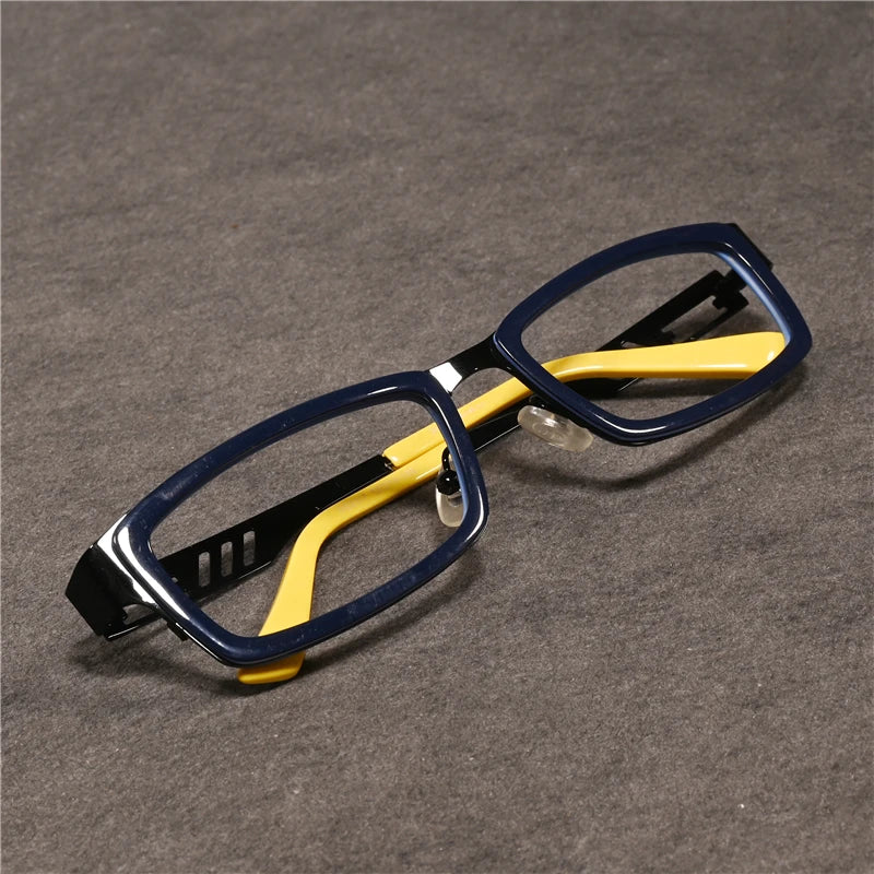 Cubojue Unisex Full Rim Rectangle Alloy Acetate Reading Glasses 73053 Reading Glasses Cubojue anti blue light -225 Blue