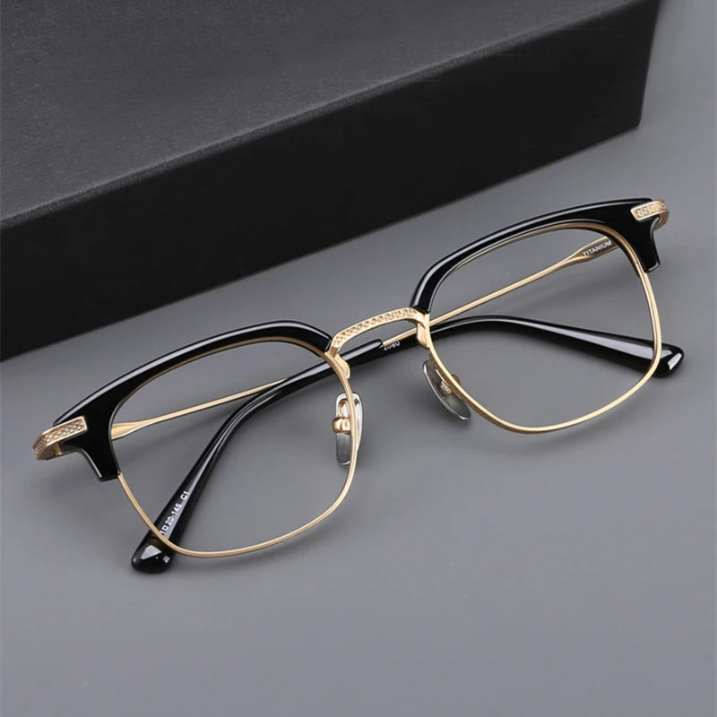 Black Mask Unisex Full Rim Square Titanium Acetate Eyeglasses D2080 Full Rim Black Mask   