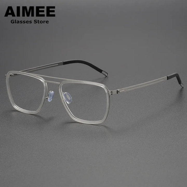 Aimee Unisex Full Rim Square Double Bridge Titanium Acetate Eyeglasses 8202 Full Rim Aimee Tortoise  