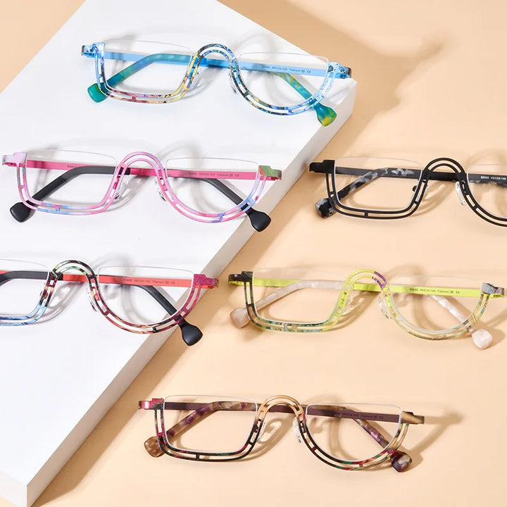 Nobler Women's Semi Rim Flat Top Square Titanium Eyeglasses 185898