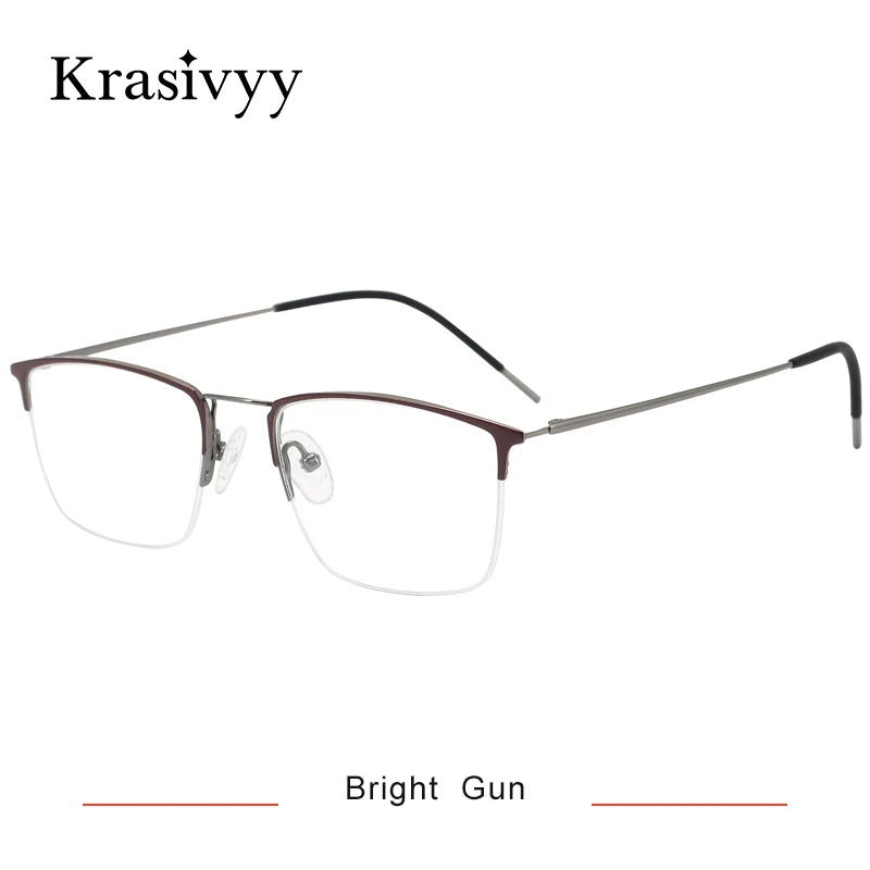 Krasivyy Women's Semi Rim Square Titanium Eyeglasses 916080 Semi Rim Krasivyy Bright Gun