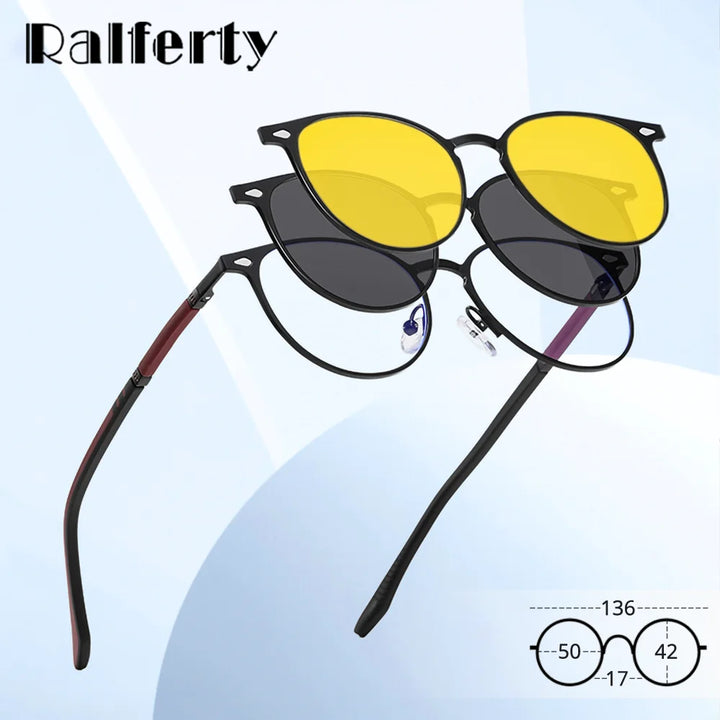Ralferty Women's Full Rim Oval Mg Al Eyeglasses Clip On Sunglasses 517043