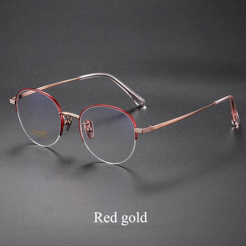 Bclear Unisex Semi Rim Round Titanium Eyeglasses 86682 Semi Rim Bclear Red gold  