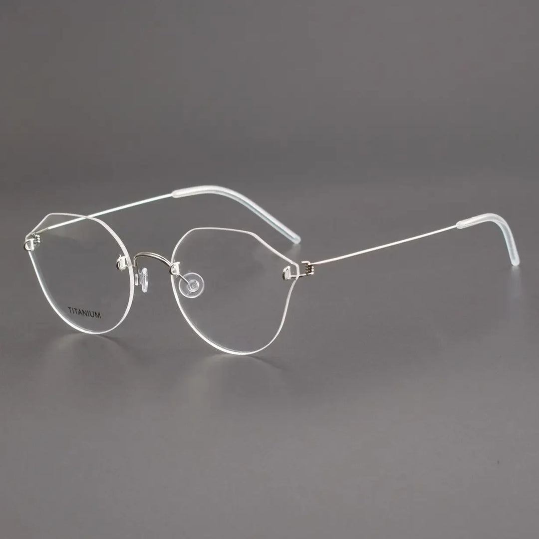 Aror Women's Rimless Flat Top Round Cat Eye Titanium Eyeglasses 2375 Rimless Aror Silver