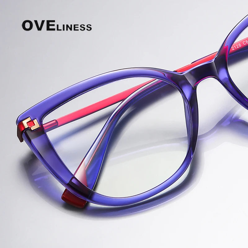 Oveliness Women's Full Rim Cat Eye Tr 90 Titanium Eyeglasses 2128 Full Rim Oveliness   