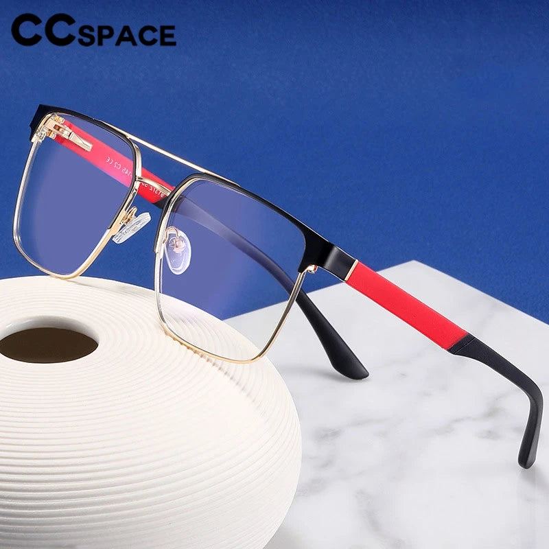 CCspace Unisex Full Rim Square Double Bridge Alloy Eyeglasses 301561 Full Rim CCspace   