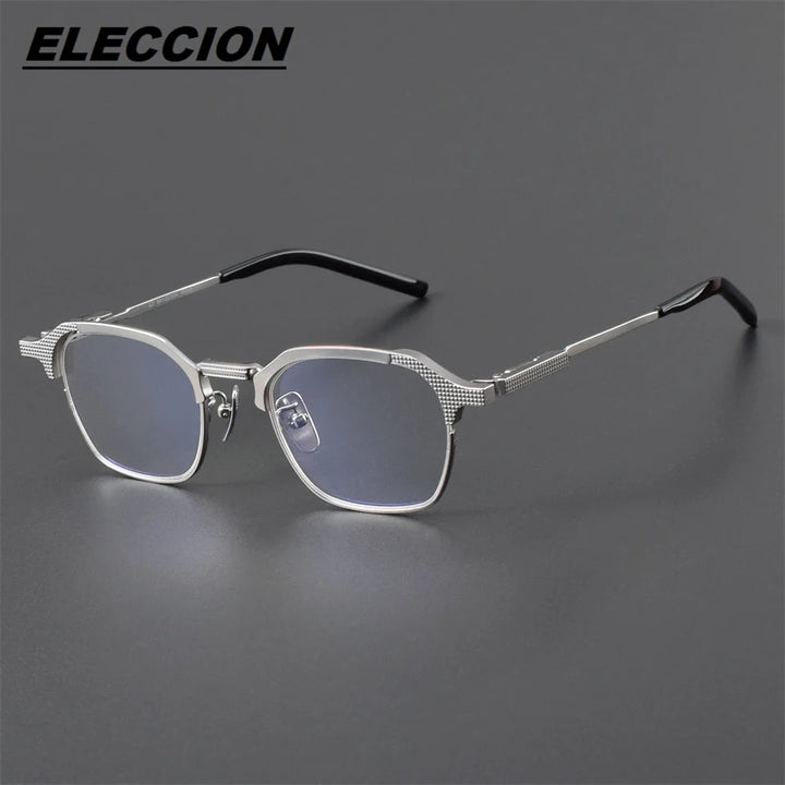 Eleccion Unisex Full Rim Flat Top Polygon Titanium Eyeglasses 41914 Full Rim Eleccion Silver