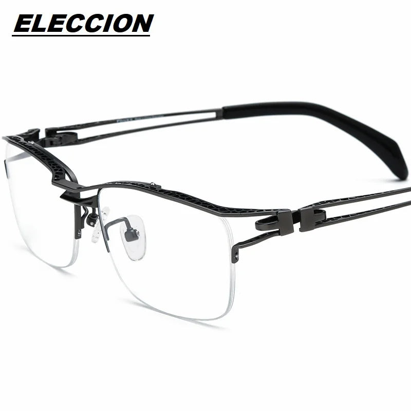 Eleccion Women's Semi Rim Square Titanium Eyeglasses 185770 Semi Rim Eleccion Gray CHINA