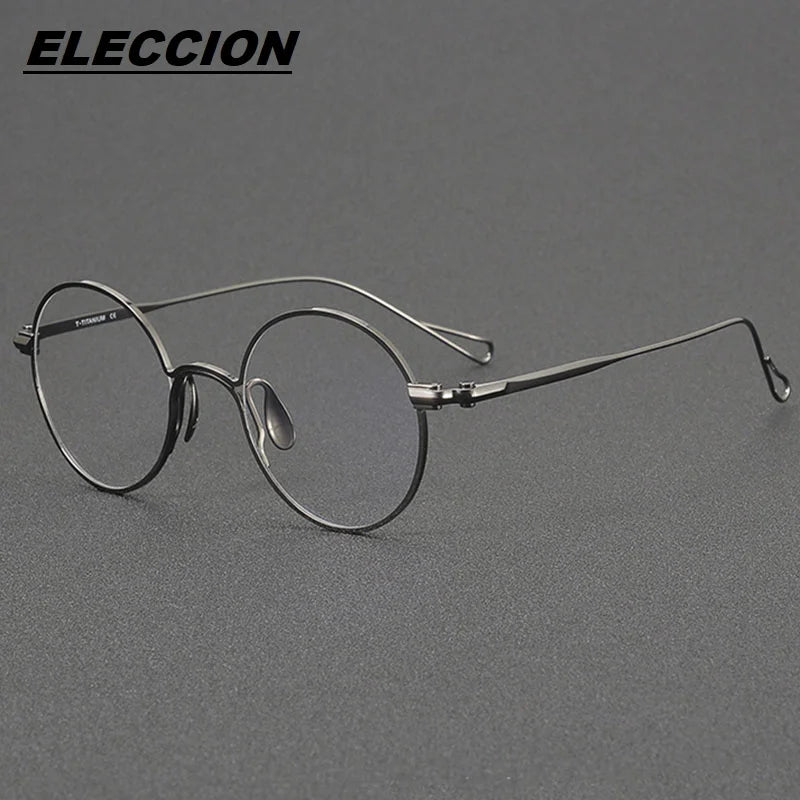 Eleccion Unisex Full Rim Round Titanium Eyeglasses 11488 Full Rim Eleccion Gray CHINA