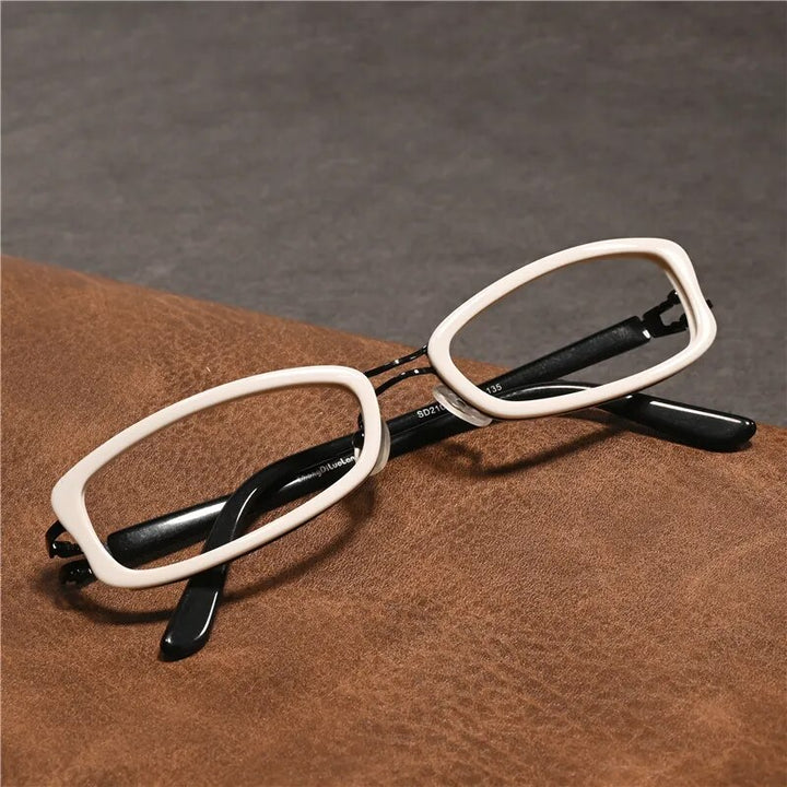 Cubojue Unisex Full Rim Rectangle Double Bridge Tr 90 Titanium Hyperopic Reading Glasses Sd2133 Reading Glasses Cubojue white black 0 