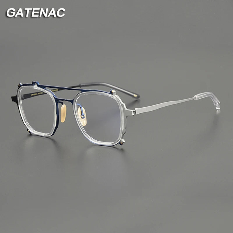 Gatenac Unisex Full Rim Square Double Bridge Titanium Eyeglasses  1214 Full Rim Gatenac   