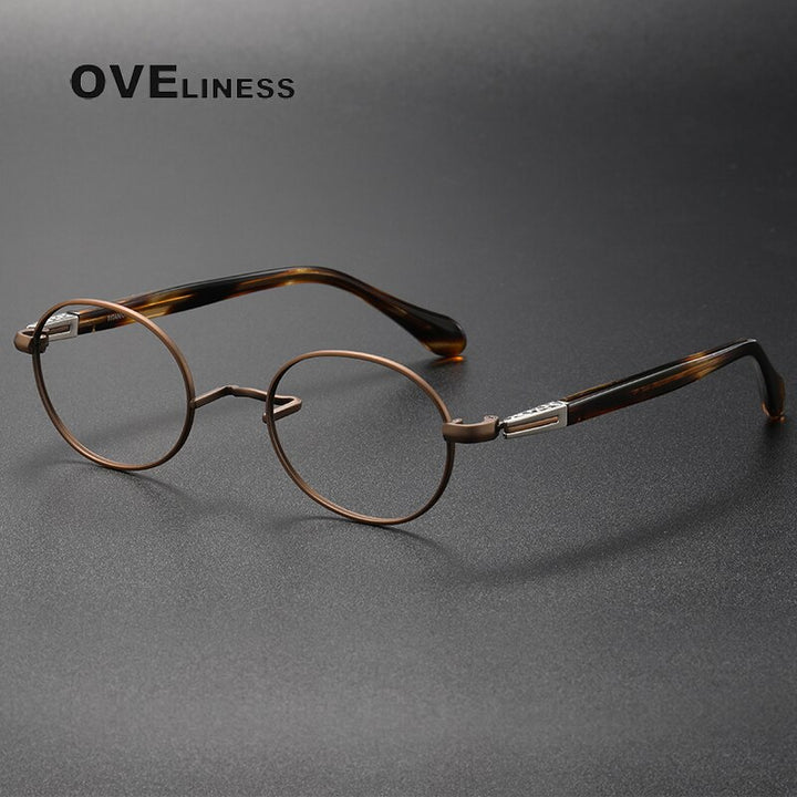 Oveliness Unisex Full Rim Oval Acetate Titanium Eyeglasses Ks119 Full Rim Oveliness bronze  