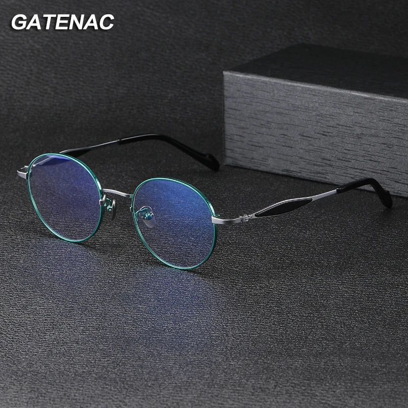 Gatenac Unisex Full Rim Round Titanium Eyeglasses Gxyj1160 Full Rim Gatenac   