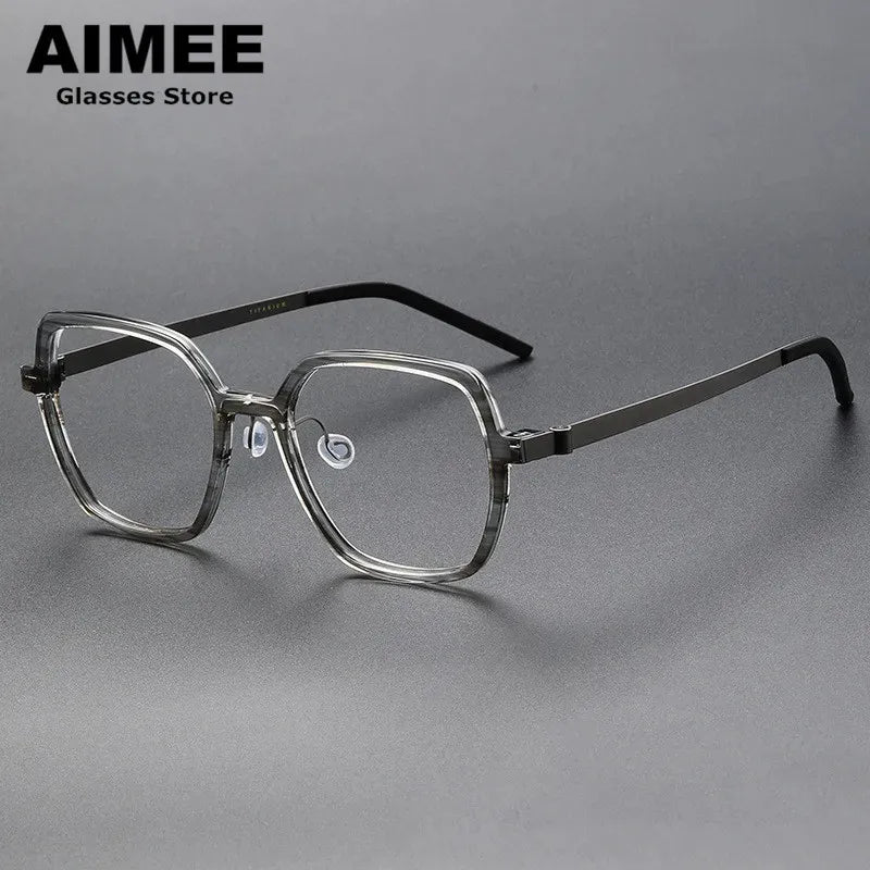 Aimee Unisex Full Rim Polygon Square Titanium Acetate Eyeglasses 11824