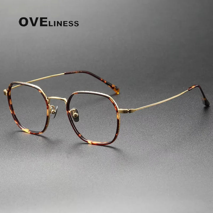 Oveliness Unisex Full Rim Square Titanium Acetate Eyeglasses 8505 Full Rim Oveliness tortoise gold  