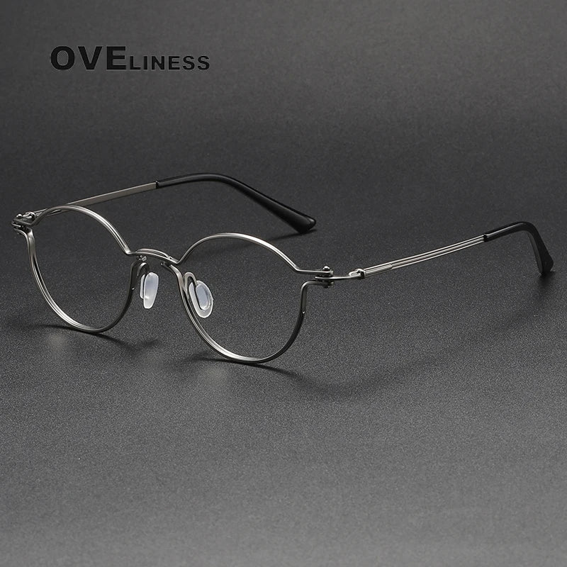 Oveliness Unisex Full Rim Round Titanium Eyeglasses C007 Full Rim Oveliness gun  