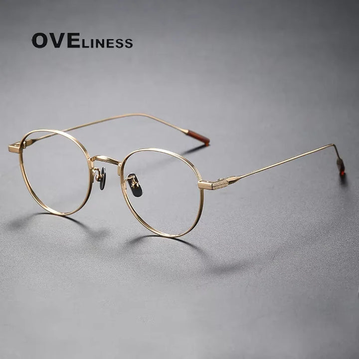 Oveliness Women's Full Rim Flat Top Round Titanium Eyeglasses Full Rim Oveliness gold